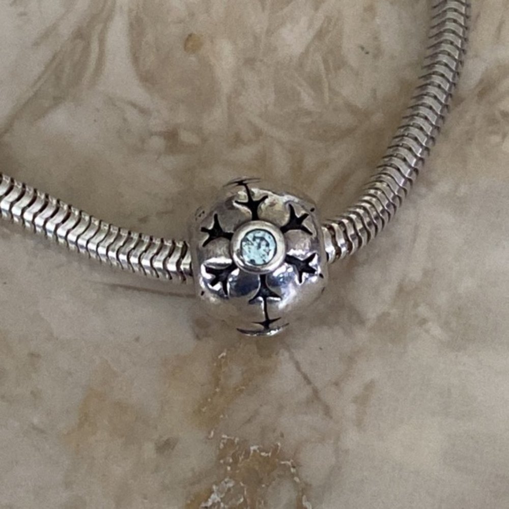 PANDORA Sterling Silver Aqua CZ Snowflake Charm